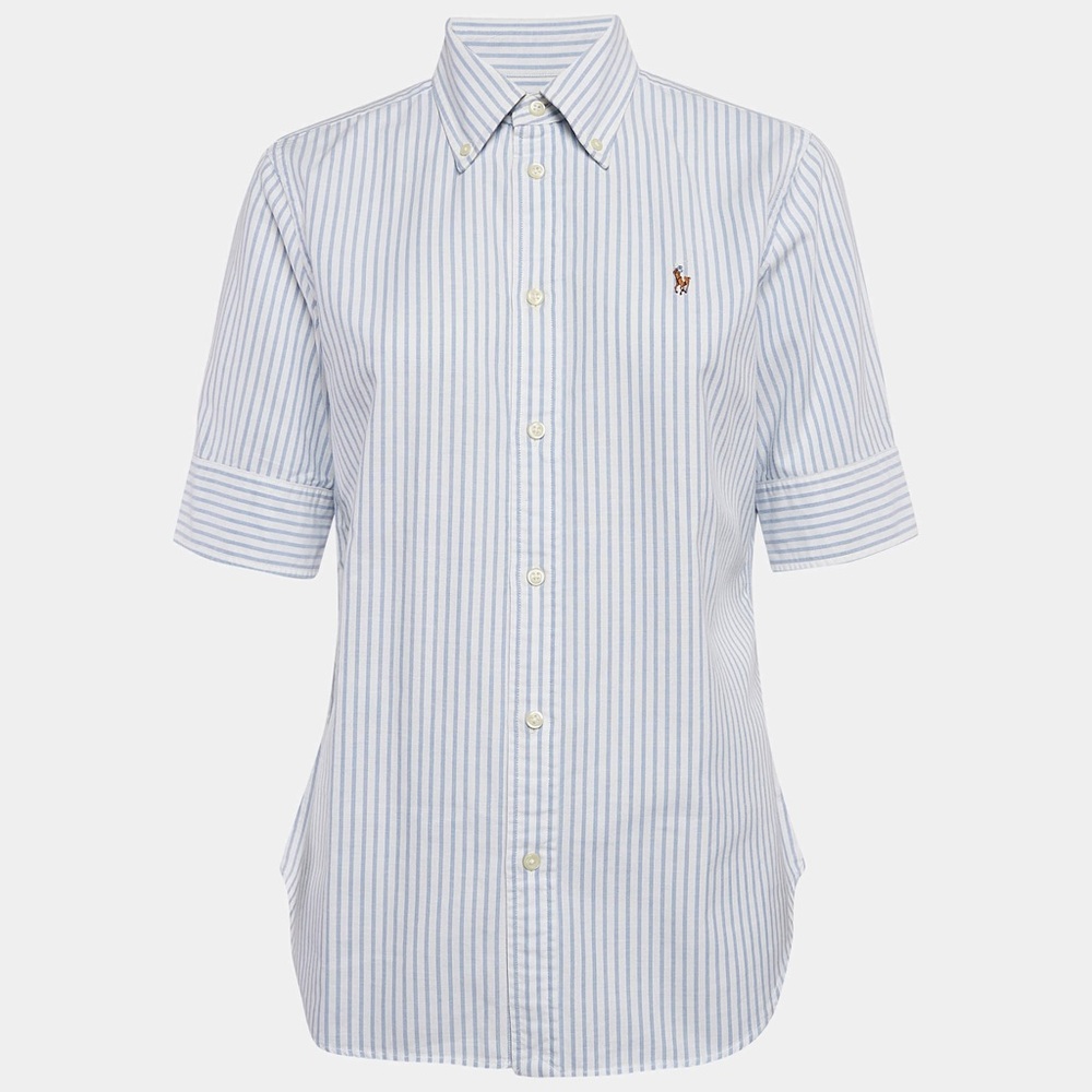 Ralph Lauren White/Blue Stripe Cotton Half Sleeve Shirt S